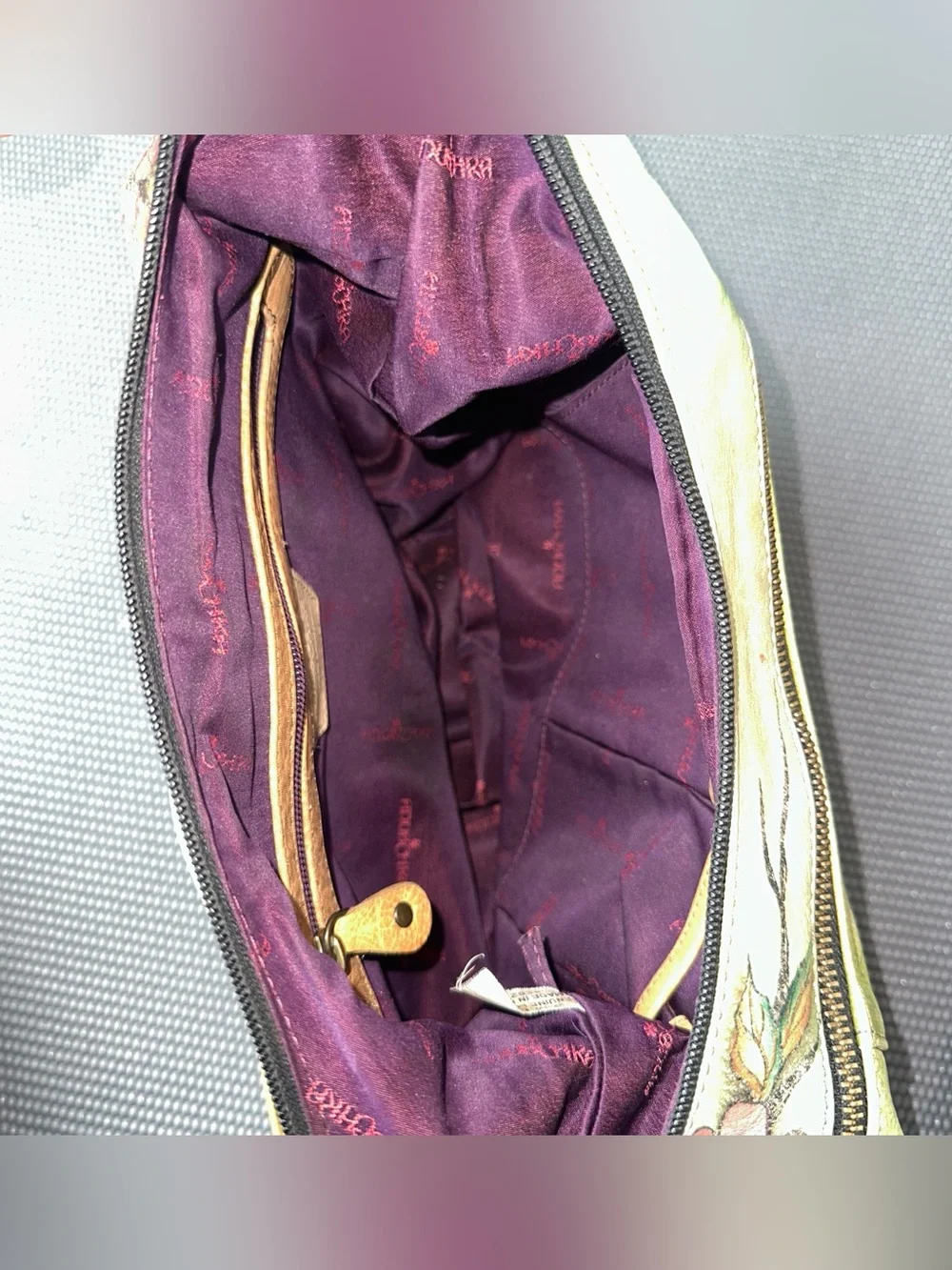 Anuschka Hand Painted Genuine Leather Hobo Shoulder Bag Peacock Floral